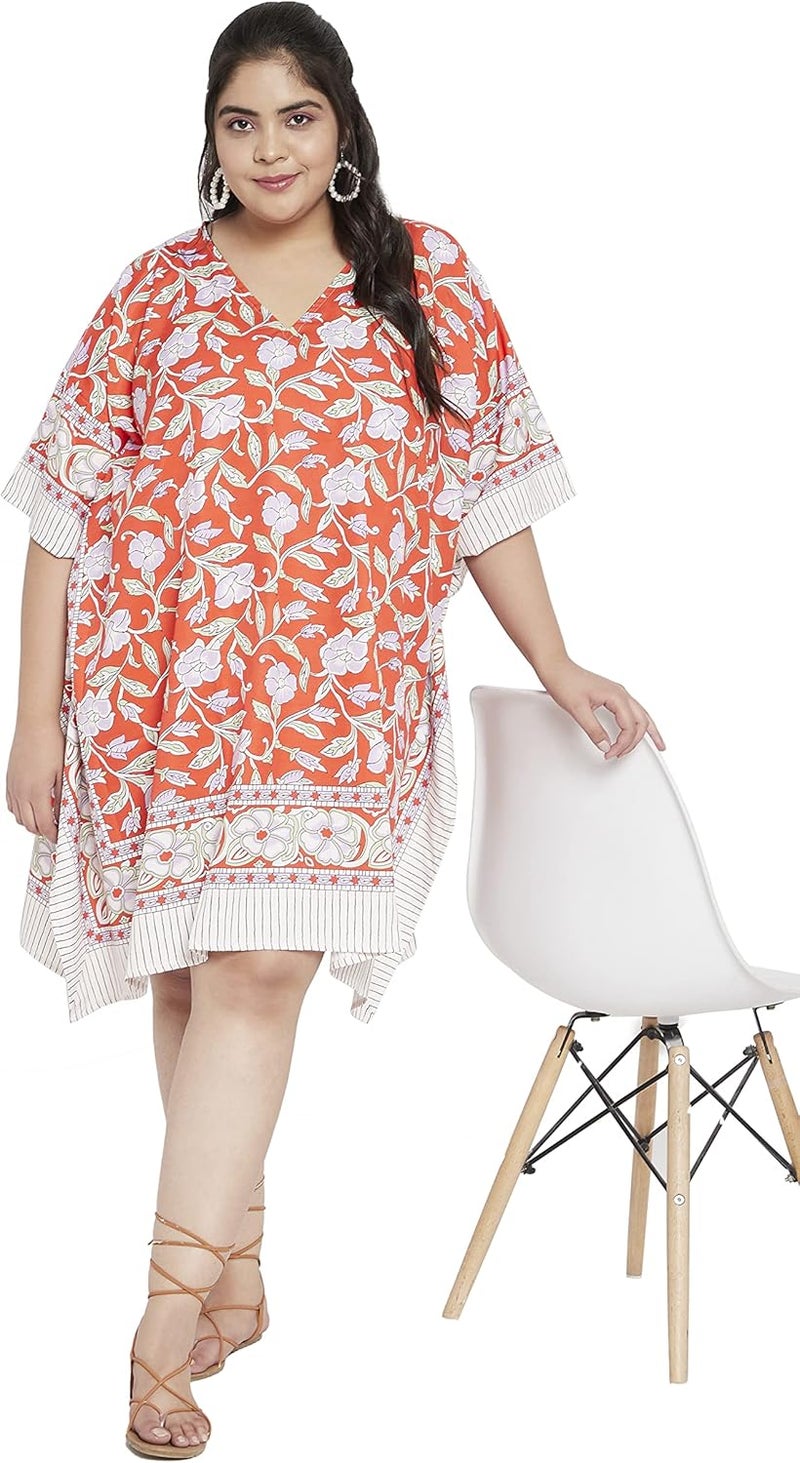 Oussum Short Caftans for Women Plus Size Kaftan Tunic Tops Polyester Summer Beach Clothing Mini Cover Ups Dress for Ladies - Image 2